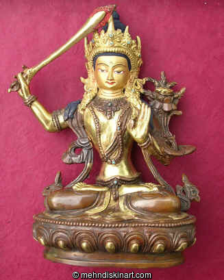 Manjushri Statue Copper and 24 Cart Gold