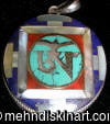 Sliver Om Pendant with Turquoise and Coral Stone
