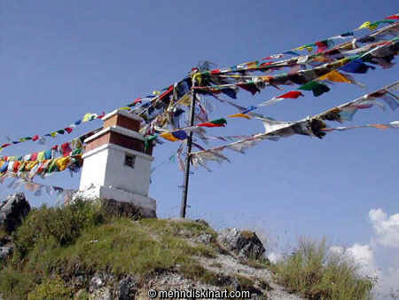 Stupa adorned with Tibetan Prayer Flags