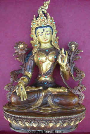 9" White-Tara Statue - Copper and 24 Cart Gold